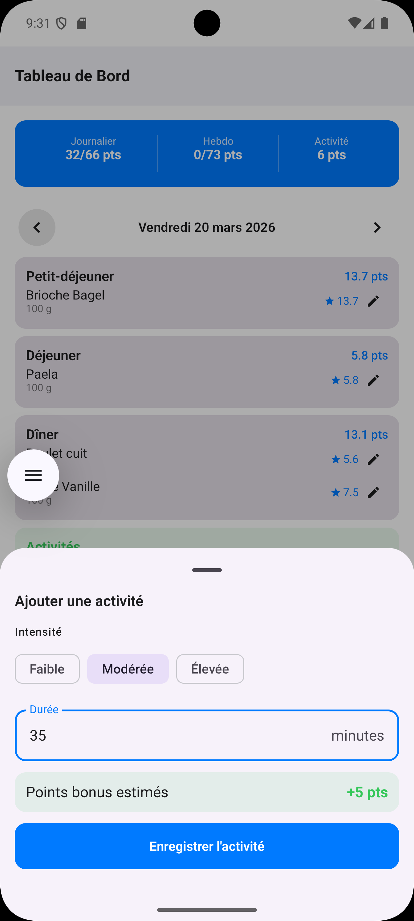 Activité physique sur Android