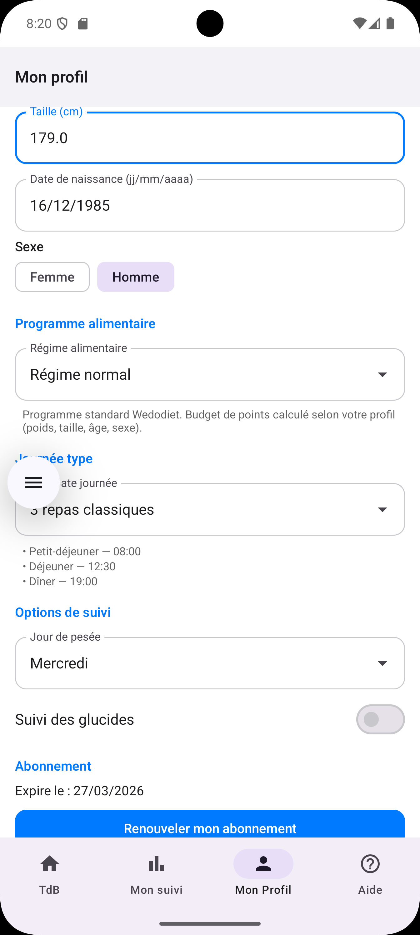 Mon profil sur Android