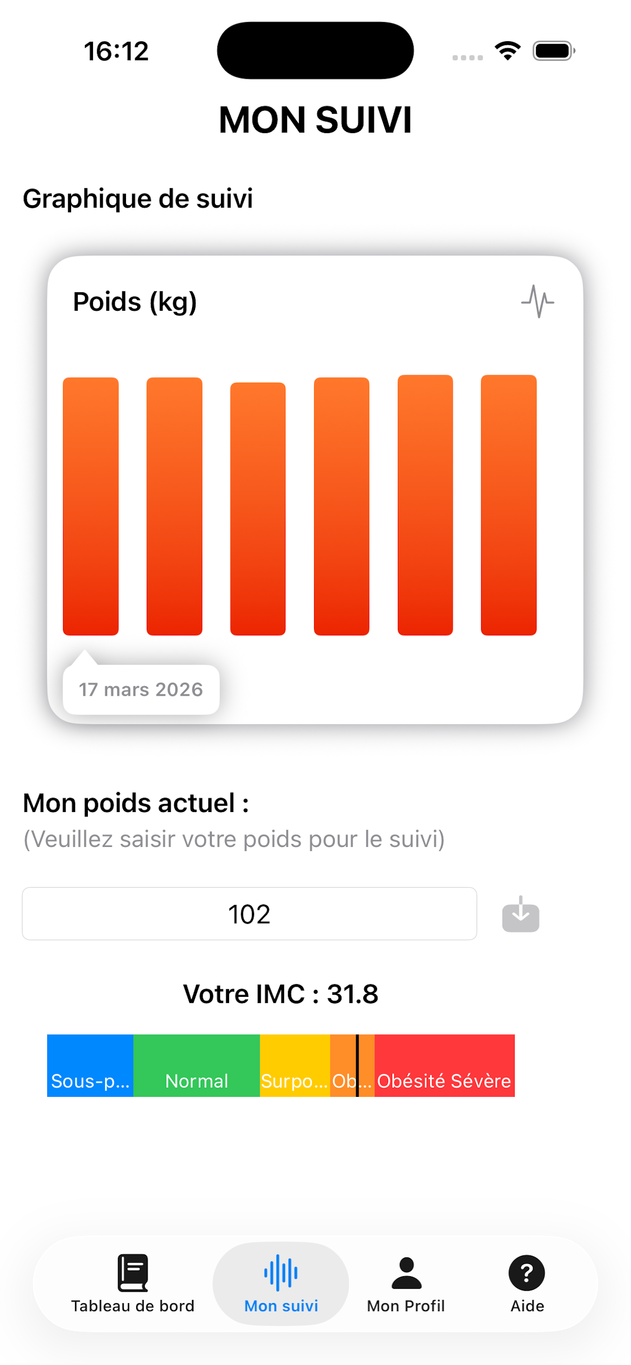 Mon suivi (poids et IMC) sur iPhone