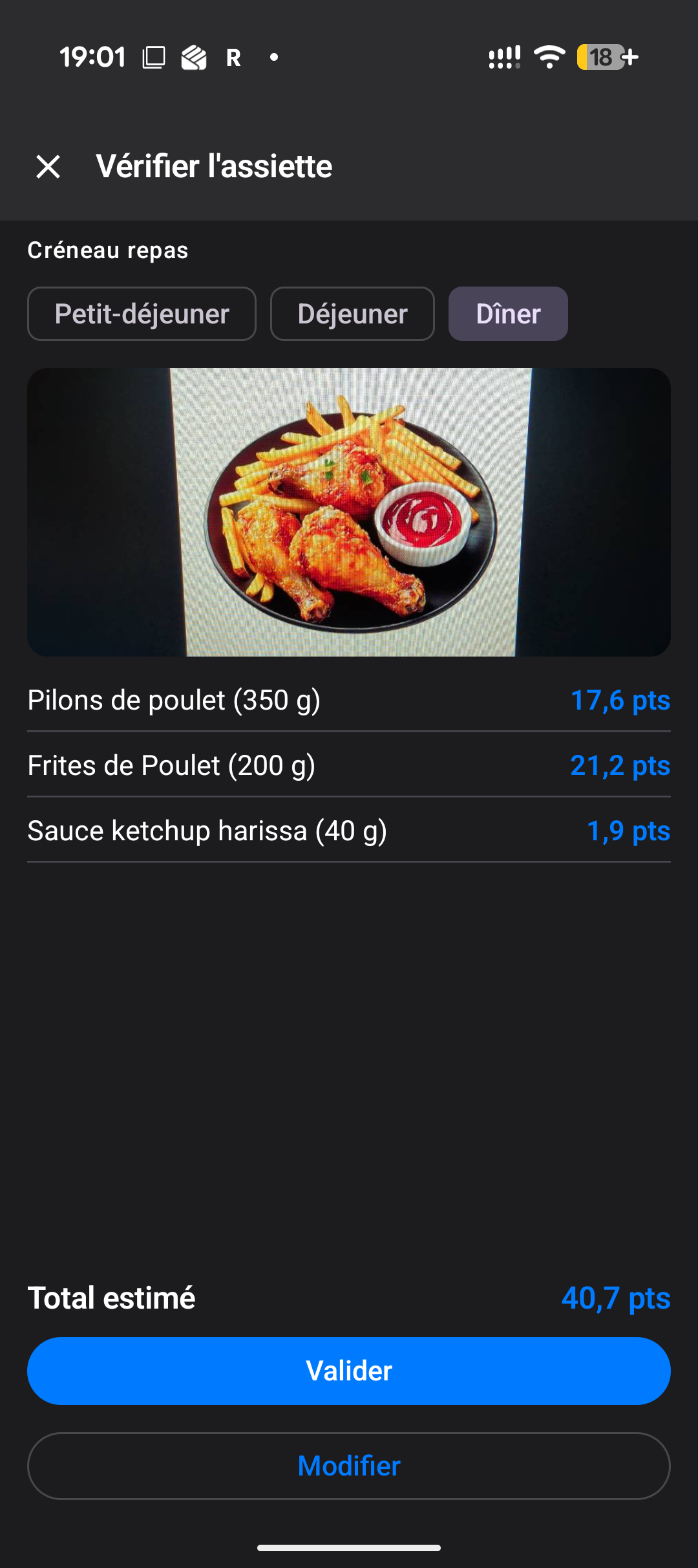 Récapitulatif du scan d'assiette Wedodiet